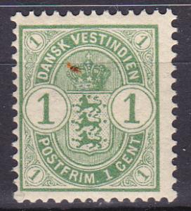 Danish West Indies 21 MNH 1900 1c lgt grn Arms