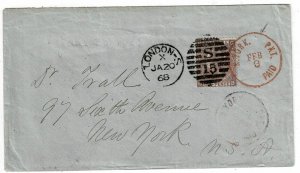 Great Britain 1868 London cancel on cover to the U.S., SG 97, Scott 45