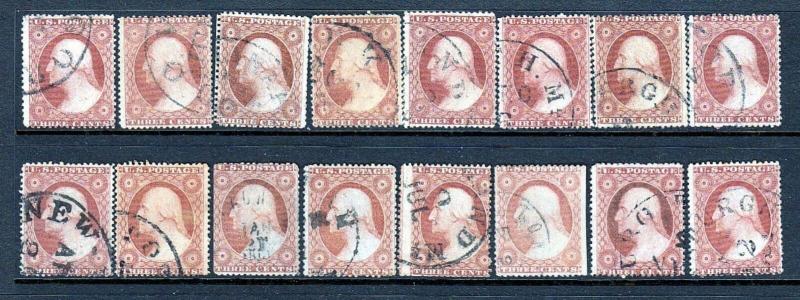 #26 1857-1861  group #10 GREAT - Cancels and Colors! - cv$320.00