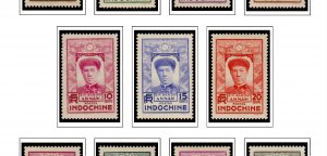 COLOR PRINTED INDOCHINA 1889-1949 STAMP ALBUM PAGES (35 illustrated pages)