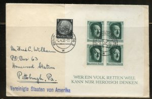 GERMANY DEUTSCHES REICH SCOTT #B102 CUT DOWN SOUVENIR SHEET ON FIRST DAY COVER