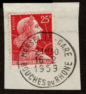 France  #756, Used, Postmark MARSEILLE - GARE, BOUCHES du RHONE, 16-2-1959