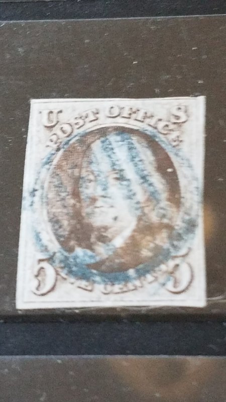 #1 VF/XF USED BLUE CANCEL WITH 4 MARGINS WITH CERTIFICATE