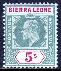 SIERRA LEONE — SCOTT 88 (SG 97) — 1905 5/- KEVII MULT CA WMK — MH — SCV $35.00