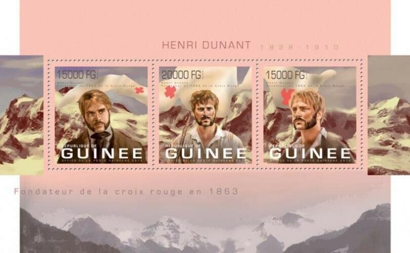 Guinea-2013 Nobel Laureate Henri Dunant  3 Stamp Sheet 7B-2178