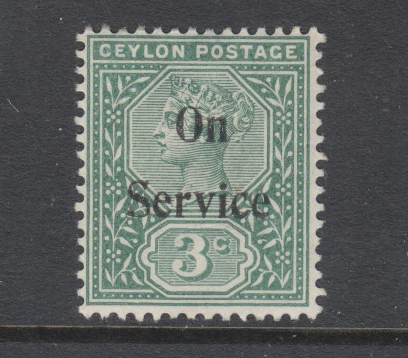 Ceylon Sc O11 MLH. 1900 3c green QV with ON SERVICE ovpt, VLH, F-VF