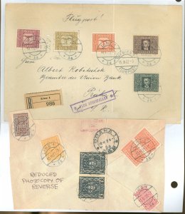 Austria C4/C6-C9 Original set as issued on 1922 registered air mail cover Linz-Prag. Additional 2700 Kronen regular postage affi