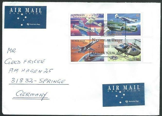 AUSTRALIA 1996 cover to Germany - nice franking - Sydney pictorial pmk.....53455