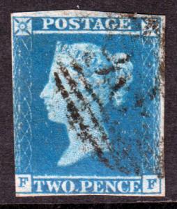 GB QV 1841 2d Blue 'FF' SG14 Used