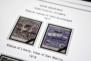 COLOR PRINTED SAN MARINO [CLASS.] 1877-1943 STAMP ALBUM PAGES (24 illust. pages)