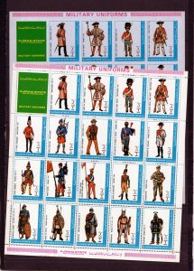 AJMAN 1972 MILITARY UNIFORMS 2 SHEETS OF 19 STAMPS PERF. & IMPERF. MNH