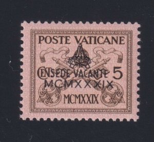 Vatican City Sc #61 (1939) 5c dark brown & pink Interregnum Issue Mint VF NH