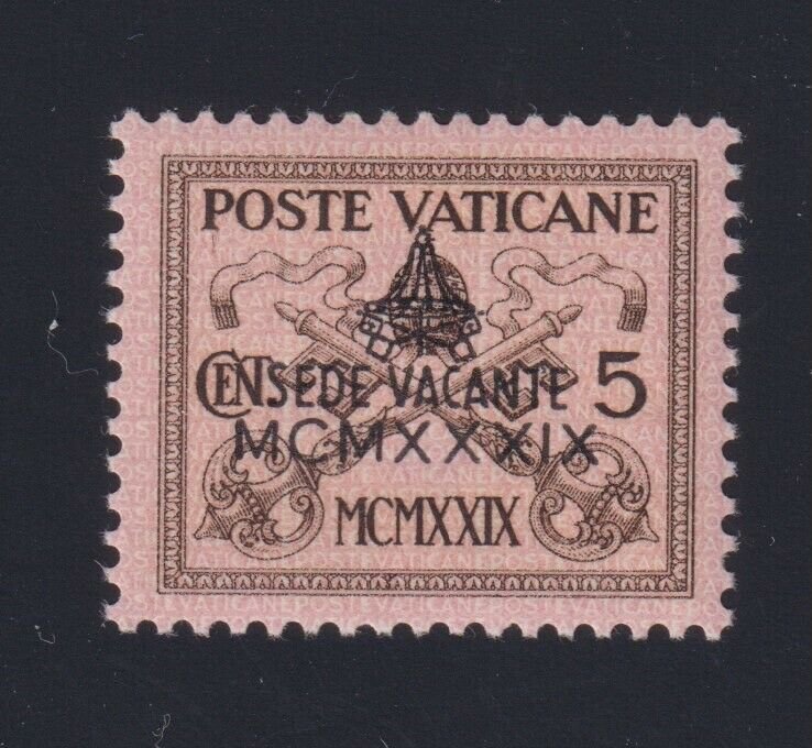 Vatican City Sc #61 (1939) 5c dark brown & pink Interregnum Issue Mint VF NH