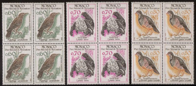 Monaco #1323-1328 1982 Birds Complete Block Set MNH