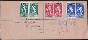 SOUTH WEST AFRICA 1949 UPU set in pairs on reg FDC ex Windhoek.............B3626