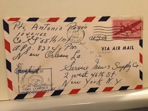 U.S. Army Post Examiner passed  1943 Fort Clayton cover Ref R25499