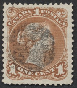 Canada #22 1c Brown Red Large Queen VF With Cork Cancel