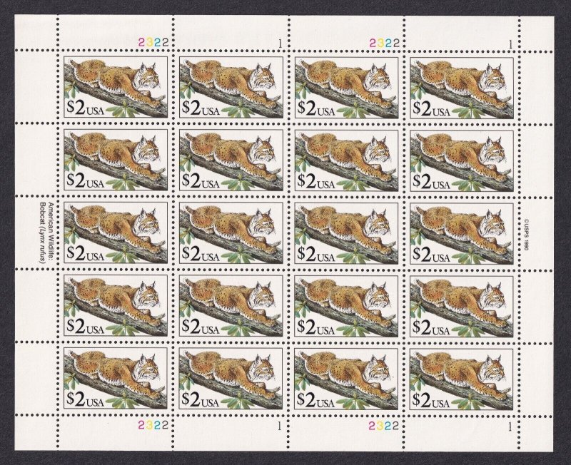 Scott #2482 Bobcat Full Sheet of 20 Stamps - MNH P#2222-1