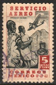 MEXICO C73, $5P NATIVE WOMEN AND AIRPLANE. USED. F-VF. (566)