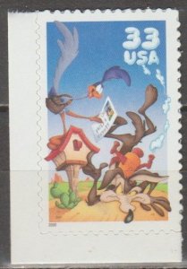 3392a, Single(LL) W/Wave Die Cut. Wile E. Coyote & Road Runner MNH, .33 cent.