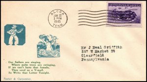 22 Jan 1945 WWII Patriotic Cover Our Sailors Are Signing Fosteer Sherman 6035