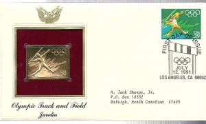 US #2556 29c 1992 Summer Olympics Gold Stamp (FDC) CV $2.00