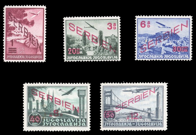 German WWII Occupation, Serbia #Mi. 26-30 Cat€140, 1941 Airpost, complete s...