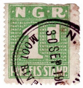 (I.B) Natal Government Railways : Parcel Stamp 1d (Mooi River)