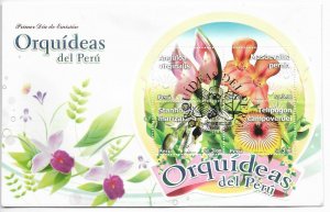 PERU YEAR 2010 ORCHIDS FROM PERU FLOWERS ROUND SOUVENIR SHEET ON FDC COVER