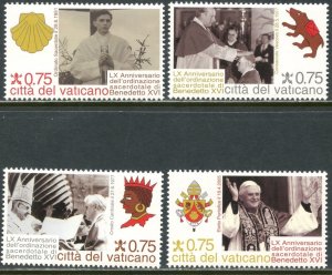 VATICAN Sc#1474-1477 2011 Pope Benedict Anniversary Complete Set OG Mint Hinged