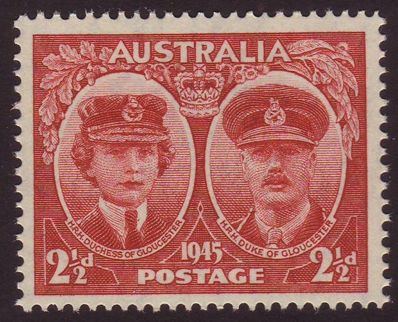 Australia 1945 Sc#197, SG#209 2-1/2d Red Gloucester Visit MINT.