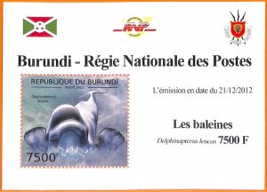 A5540 - BURUNDI - ERROR, 2012, MISPERF, SOUVENIR SHEET: Whales, Marine Life