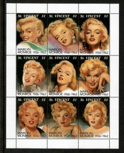 St. Vincent 1994 - Marilyn Monroe - Sheet of 9 Stamps - Scott #2055 - MNH