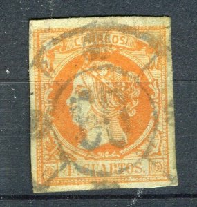 SPAIN; 1860 classic Isabella Imperf issue fine used Shade of 4c. + Postmark