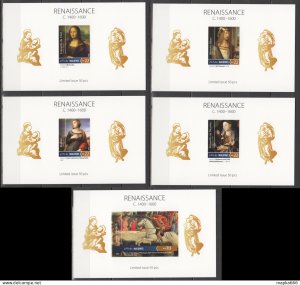 Lx422 Imperf 2015 Maldives Art Paintings Renaissance Uv Cardboard 5Bl Mnh