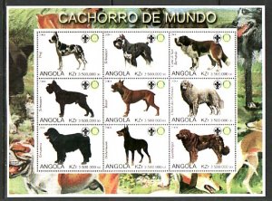 Angola, 2000 Cinderella issue. Dogs, sheet of 9. Rotary & Scout logos.