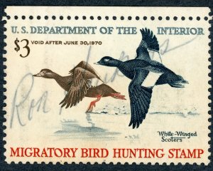 #RW36 – 1969 $3.00 White-Winged Scoters. Used.