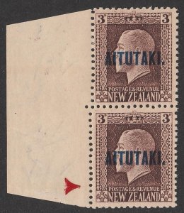 COOK ISLANDS Aitutaki 1917 KGV 3d chocolate, se-tenant perf pair, 