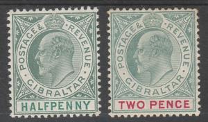 GIBRALTAR 1904 KEVII 1/2D AND 2D WMK MULTI CROWN CA