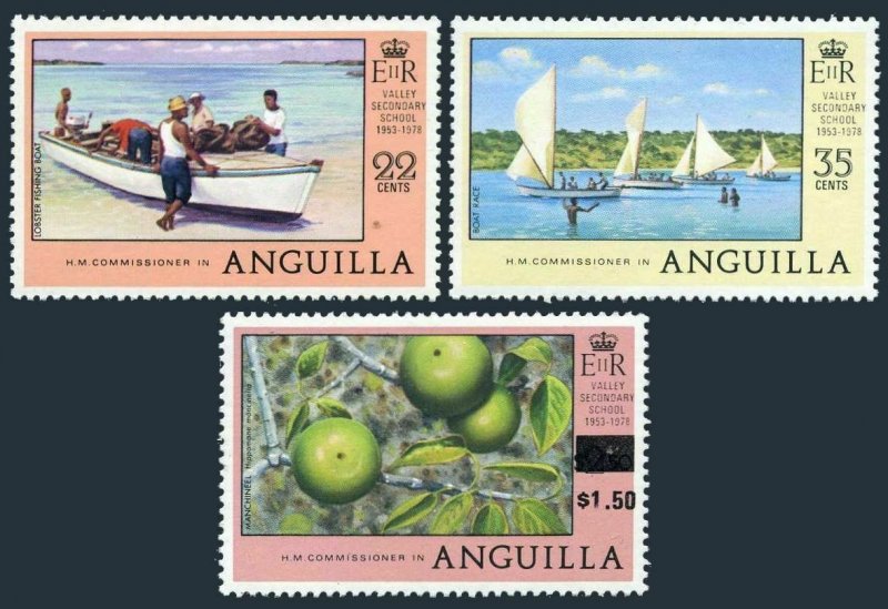 Anguilla 319-321,MNH.Michel 317,318,322. Valley Secondary School.Boat,Fruit.1978