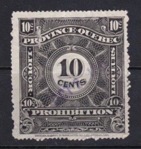 Canada Revenue Stamp Quebec Prohibition QP5 Perf 12 Faulty  $35cv Van Dam