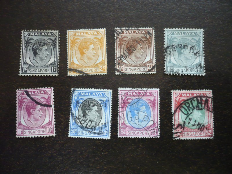 Stamps - Singapore - Scott#1,2,4,6,9,17-19 - Used Partial Set of 8 Stamps