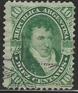 Argentina Scott 18A Used 1867 10¢ green Manuel Belgrano