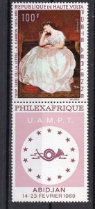 UPPER VOLTA 1968 PAINTINGS 1 STAMP W/LABEL MNH