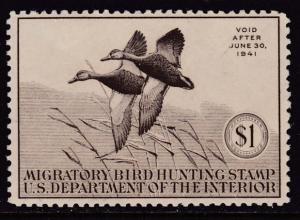 United States 1940 Federal Duck $1. Black Mallards RW7  VF/NH