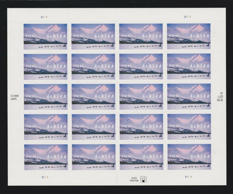 US 4374 42c Alaska Statehood Mint Stamp Sheet Self Adhesive NH