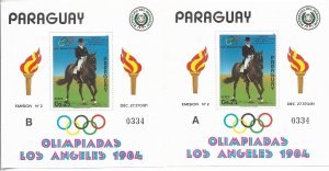 PARAGUAY 1984 OLYMPIC GAMES LOS ANGELES 84 HORSE RIDING SOUVENIR SHEET A+B