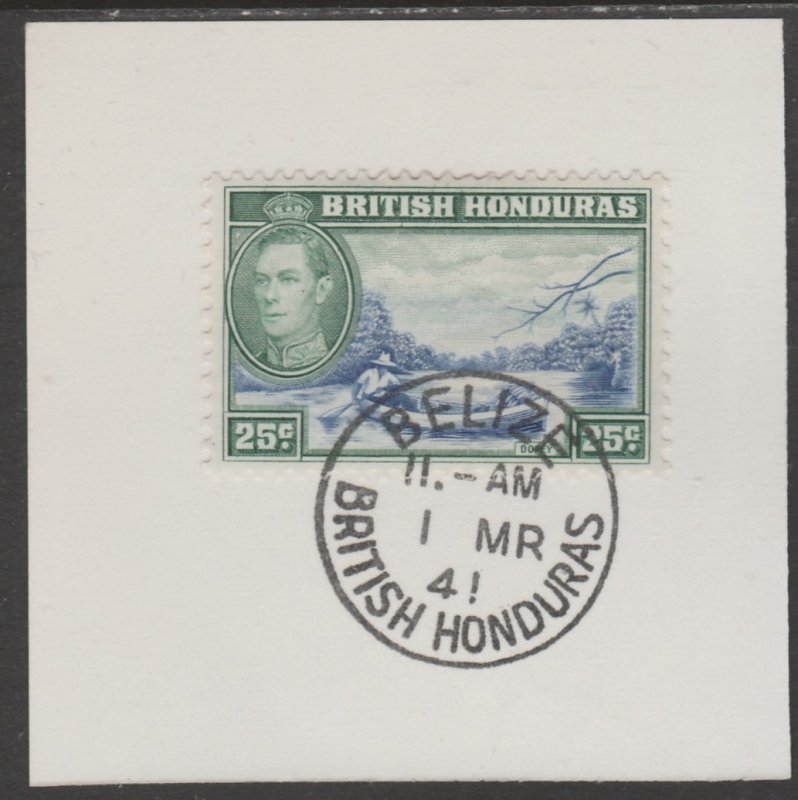 BrHONDURAS 1938 KG6 PICTORIAL  25c on piece with MADAME JOSEPH  POSTMARK