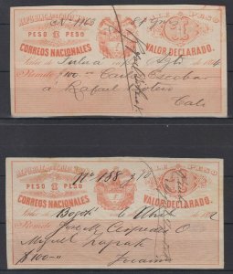 COLOMBIA 1890 INSURED LETTER Sc G29 & G29a TOP VALUE SHADES USED SCV$105.00 