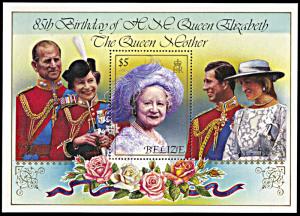 Belize 762, MNH, 85th Birth of Queen Mother with Royal Family souvenir sheet